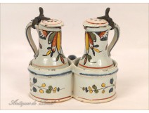 Superb door cruet Rouen faience, decorated with polychrome flowers and foliage, XVIIIth century.