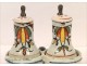 Superb door cruet Rouen faience, decorated with polychrome flowers and foliage, XVIIIth century.
