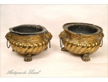 Pair of copper planter Flowers NAPIII 19th Lions