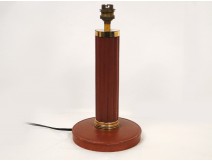 Lamp base red leather and golden brass Puiforcat Dupre-Lafont 20th