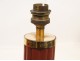 Lamp base red leather and golden brass Puiforcat Dupre-Lafont 20th