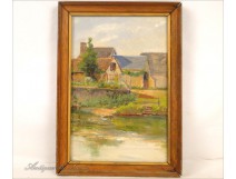 HST Painting Landscape River Hamlet Homes Toulouse Doumenq 20th