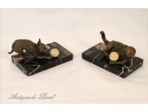 Pair of bookends marble 19th Cat and Dog