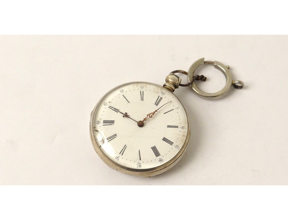 Belle Montre à Gousset Ancienne En Argent Massif - Poinçon Crabe, Cadran émaillé Blanc, Mécanique Manuelle, Fonctionne
