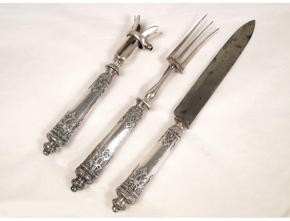 Couteau Et Fourchette à Découper Argent Massif – Manche En Argent Sterling – Paris