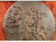 Antique bronze plate characters kiss cherubs 19th