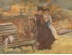 HST elegant women in a park S.Lépine, Barbizon School, nineteenth