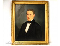 HST notable man portrait painting gilt frame 19th