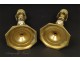 Pair of gilt bronze candlesticks 19th Gothic Viollet le Duc