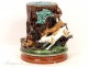 Majolica pot or tobacco Barbotine Sarreguemines with hunting dogs and rabbits, signed Majolica, nineteenth