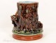 Majolica pot or tobacco Barbotine Sarreguemines with hunting dogs and rabbits, signed Majolica, nineteenth
