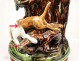 Majolica pot or tobacco Barbotine Sarreguemines with hunting dogs and rabbits, signed Majolica, nineteenth