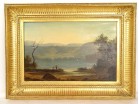 HST tableau école italienne paysage lac personnages pêcheurs Empire XIXème