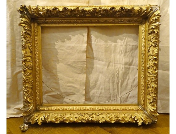 Cadre Bois Doré à La Feuille D'or – 47x34 Cm, Feuillure 35x22 Cm, Très Bel état, Vintage