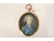 Miniature ovale médaillon portrait gentilhomme Ecole française XVIIIème