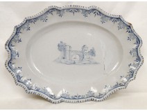 Flat oval earthenware Bordeaux Southwest 19th Blue Castle