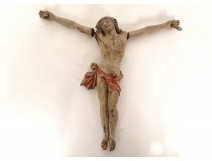 Petit Christ crucifix bois polychrome sculpté plomb XVIIème siècle