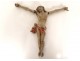 Petit Christ crucifix bois polychrome sculpté plomb XVIIème siècle