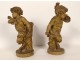 Pair sculptures Clodion statues Young Satyrs nest terracotta owls 19th century
