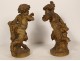 Pair sculptures Clodion statues Young Satyrs nest terracotta owls 19th century