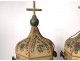 Pair of processional lanterns painted metal cross flowers XIXth century