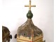 Pair of processional lanterns painted metal cross flowers XIXth century