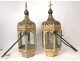 Pair of processional lanterns painted metal cross flowers XIXth century