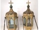 Pair of processional lanterns painted metal cross flowers XIXth century