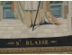 Tableau Saint Blaise broderie soie fils or argent cadre doré Empire XIXème