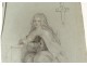 Dessin portrait jeune fille communiante hostie crucifix croix IHS XIXème