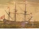 Gravure aquarellée navire Brulot à la Sonde Randon chez Poilly Paris XVIIIè