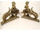 Paire chenets Louis XV bronze chérubins Bacchus enfants Napoléon III XIXème