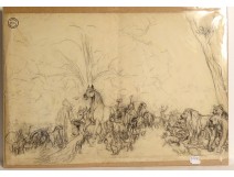 Dessin fusain animalier orang-outan Atelier René Hérisson étude XIXè XXème