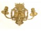 Paire appliques 3 feux bronze Louis XIV Armes France fleurs lys putti XIXè