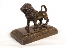 Sculpture presse-papier bronze lion passant marchant Italie XIXème siècle