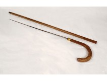 Canne poignard dague à système pommeau bois lame damasquinée Tolède XIXème