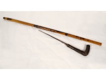 Cane dagger dagger with horn pommel system damascened blade wooden shaft 19th century