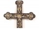 Croix crucifix bois nacre marqueterie fleurs raisins couronne Vietnam XIXè