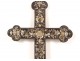 Croix crucifix bois nacre marqueterie fleurs raisins couronne Vietnam XIXè