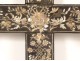 Croix crucifix bois nacre marqueterie fleurs raisins couronne Vietnam XIXè