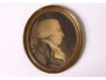 Miniature oval ink portrait gentleman wig nineteenth century