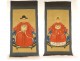 Paire peintures Chine portraits couple ancêtres dignitaire mandarin XIXème