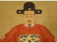 Paire peintures Chine portraits couple ancêtres dignitaire mandarin XIXème
