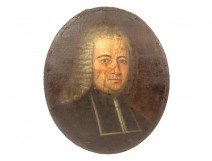 HST tableau ovale portrait ecclésiastique perruque XVIIIème siècle