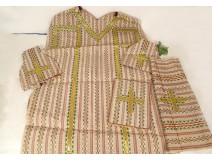 Chasuble prêtre manipules voile de calice bourse broderies croix fin XIXème