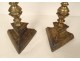 Paire pique-cierges chandeliers d'église bronze argenté XVIIIème siècle