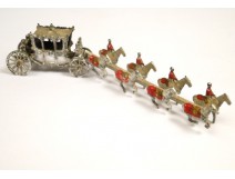 Tin miniature carriage with horses and riders painted nineteenth