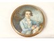 Boîte ronde miniature portrait gentilhomme lettré écaille blond fin XVIIIè