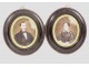 Pair of painted miniatures portrait couple notables Rougeot de Briel 19th century