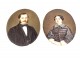 Pair of painted miniatures portrait couple notables Rougeot de Briel 19th century